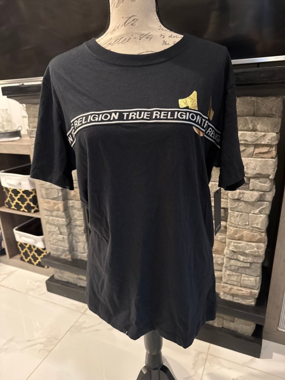 True Religion Foil Taping Tee Black Size L New With Tags